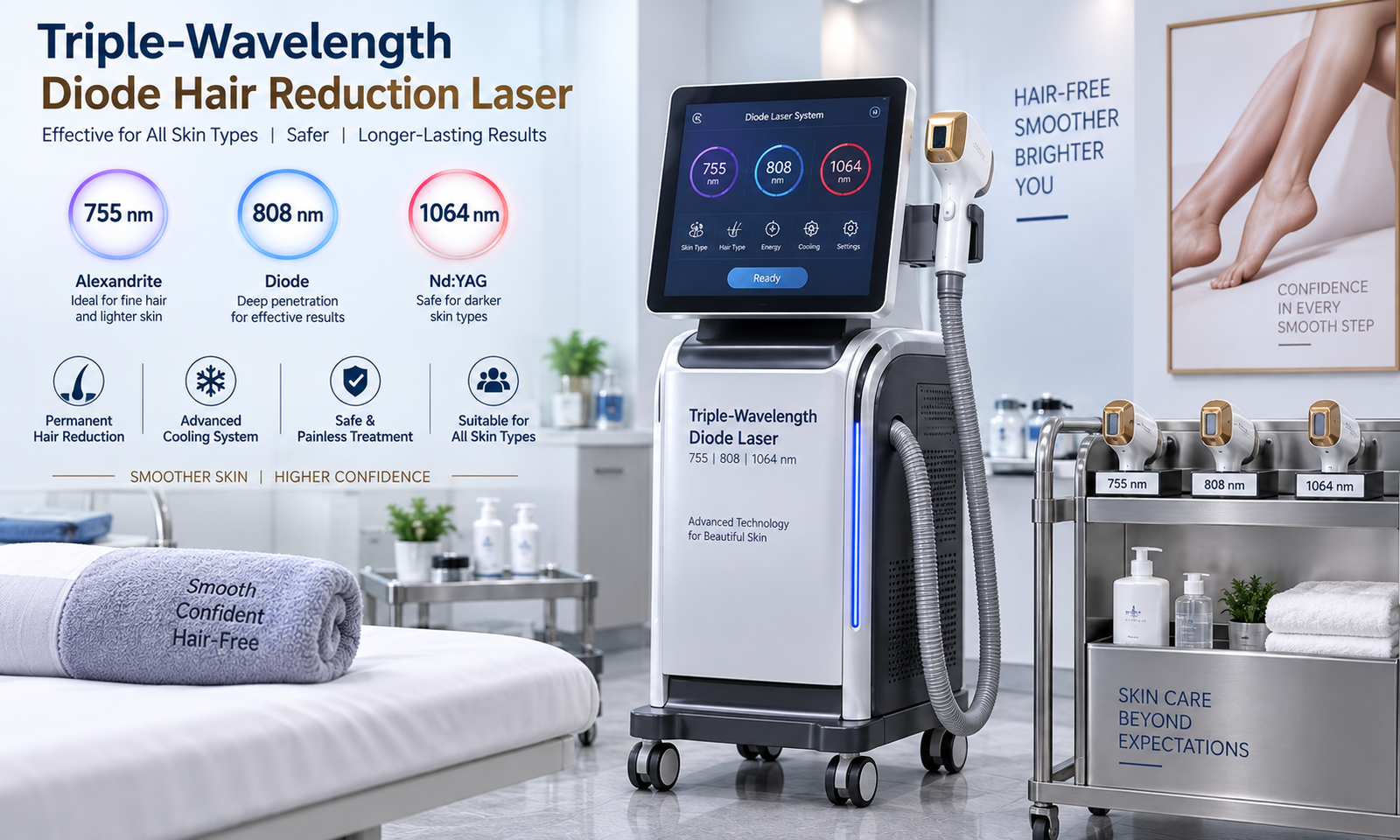 Triple-Wavelength Diode Hair Reduction Laser